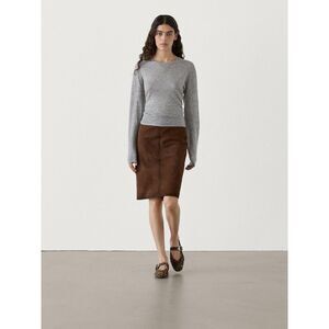 Massimo Dutti Womens Straight Skirt L Large Brown Suede Goatskin 5319/849 NWT